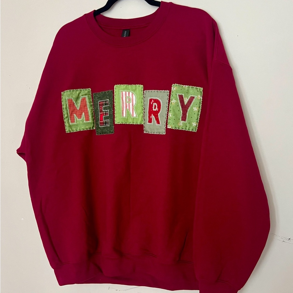 “Merry” Patchwork Christmas Sweatshirt - image 1